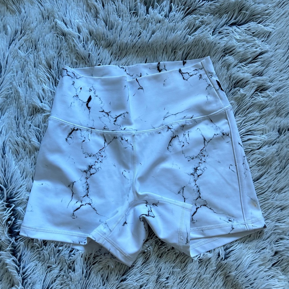 BuffBunny White Marble High-Waist Athletic Shorts - Picture 5 of 7